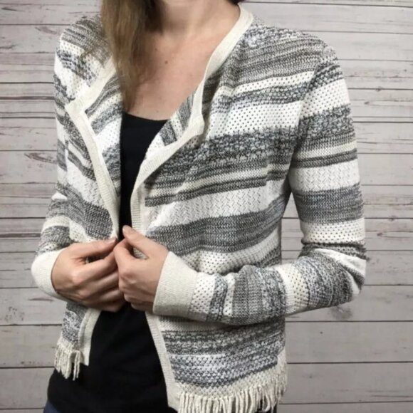 White House Black Market Sweaters - White House Black Market Striped Sparkly Glittery Metallic Silver Cardigan